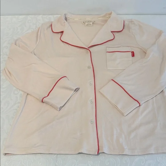 Magnolia Cream Pajama Set with Red Trim - Picture 2 of 16